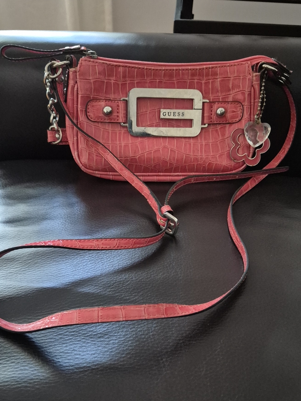 GUESS Coral Croc-Embossed Logo Crossbody/ Shoulder Bag with Charm